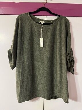 Max Studio Olive Green Roll-Tab Tunic Top